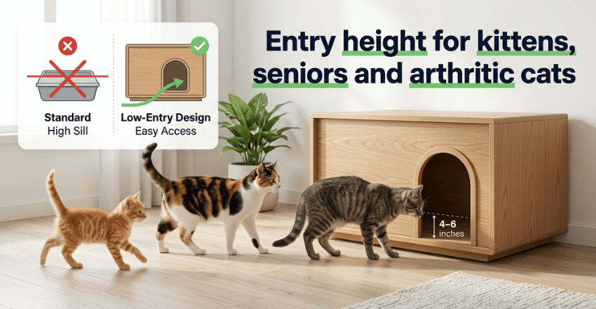 Entry height for kittens, seniors and arthritic cats