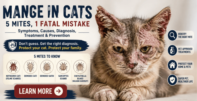 Mange in Cats: Everything You Need to Know About Feline Scabies, Demodex, Walking Dandruff, Symptoms, Diagnosis, Treatment, and Prevention in 2026