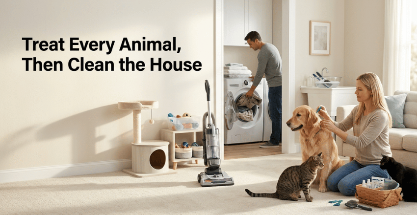 Treat every animal, then clean the house